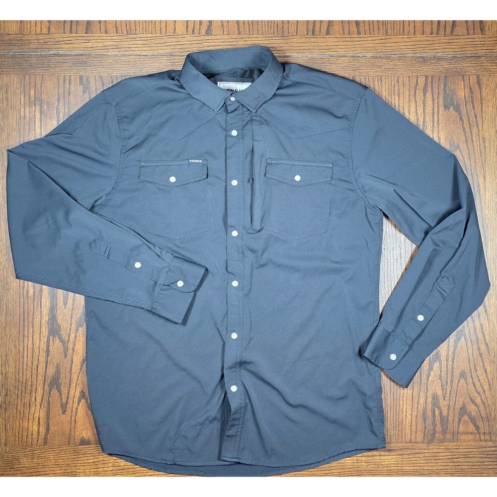 Poncho Piedras Negras Western Shirt Mens Large Slim Fit Black Snap Front